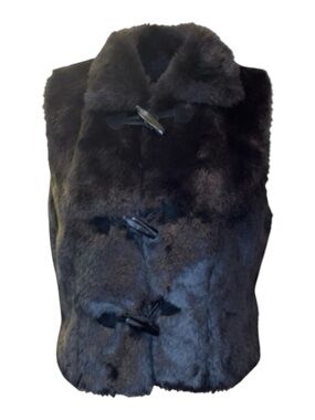 METRO 7 Faux Fur Cold Weather Vest Three Loop Closures in Solid Black SZ  LG